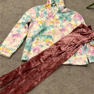 Bundle Velvet Pink Lounge Pants with Hoodie